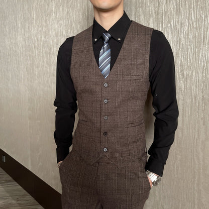 Costume 3 Pièces Homme Style Britannique Coréen Haut de Gamme à Carreaux Modifiés - Costume Élégant Business Casual avec Gilet et Pantalon BLACKBEARD OUTDOOR INDUSTRIES