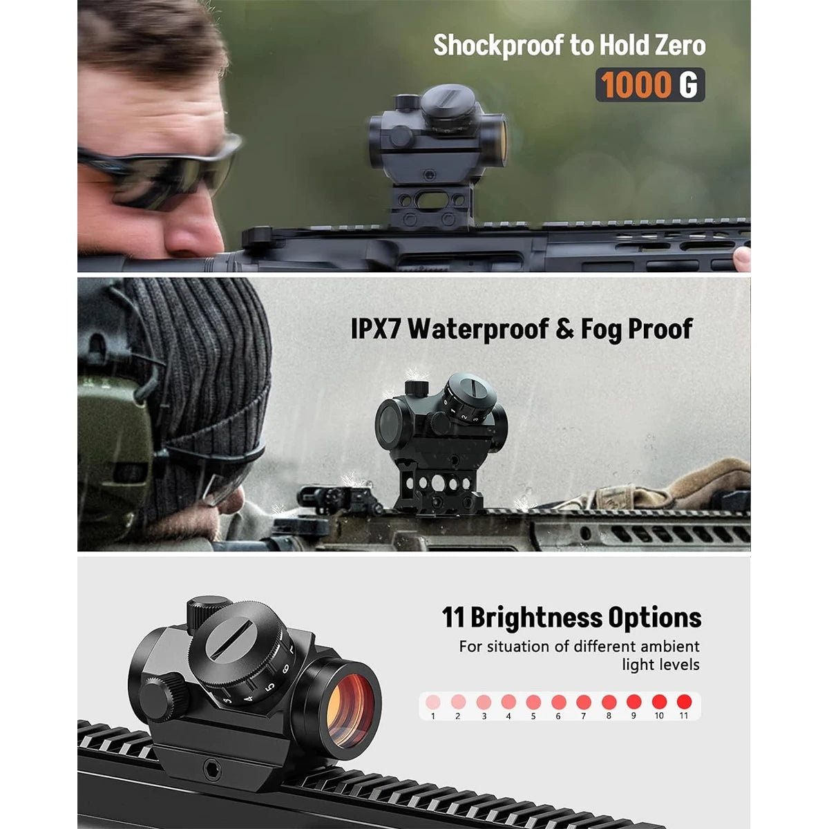 Viseur Point Rouge 2 MOA – Reflex Sight 1x25 mm – Étanche, Antichoc et Anti-buée – Avec Rehausseur de 1 pouce - BLACKBEARD OUTDOOR INDUSTRIES