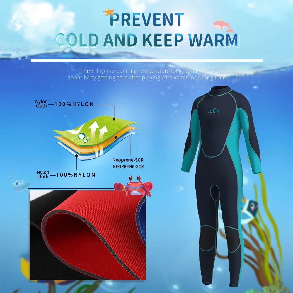 Combinaison de Plongée Enfant 3MM Néoprène à Fermeture Arrière – Maillot de Bain Surf, Snorkeling, Natation, Manches Longues pour Garçons et Filles - BLACKBEARD OUTDOOR INDUSTRIES