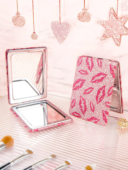Miroir de Maquillage Double-Face à Motif Lèvres Pailleté – 1 pièce - BLACKBEARD OUTDOOR INDUSTRIES