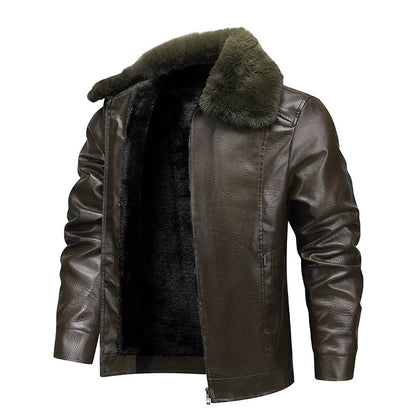 YJKVUR Men's Fleece-Lined Warm Faux Leather Jacket Waterproof Windproof Autumn Winter New Arrival Man Motorcycle Stylish Coat ﻿ BLACKBEARD OUTDOOR INDUSTRIES