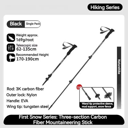 Naturehike Bâton de Randonnée 3 Sections – Fibre de Carbone 3K Ultraléger, Réglable, Pointe Tungstène – Modèle EXT1 - BLACKBEARD OUTDOOR INDUSTRIES