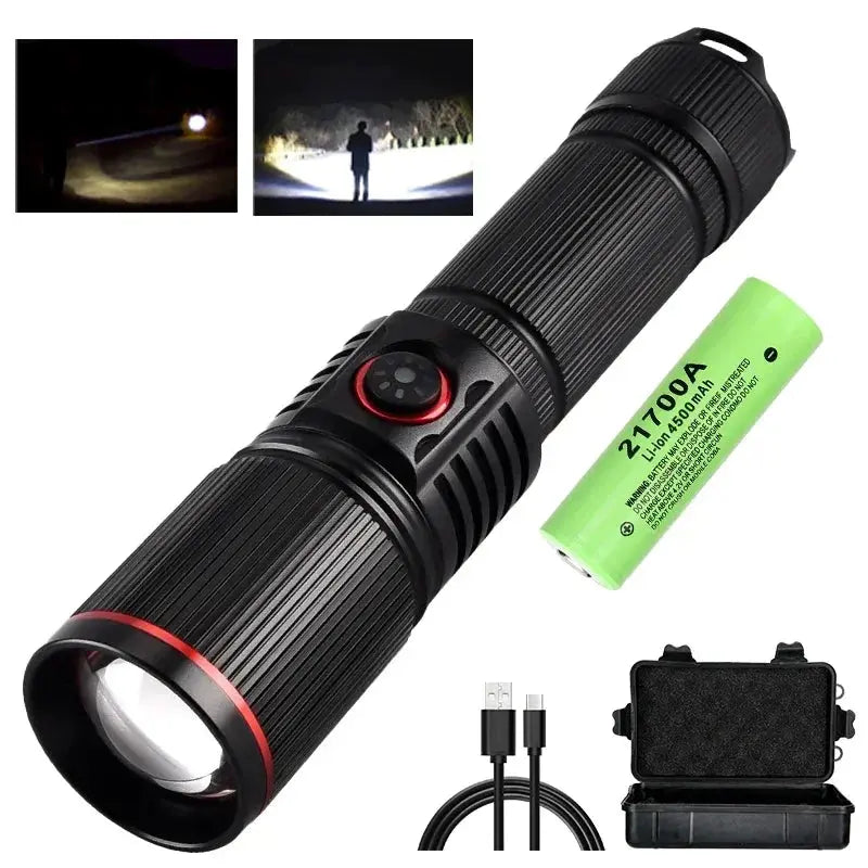 Lampe Torche LED 1500 Lumens – Rechargeable USB-C | 30W Haute Puissance | Zoom Réglable | IPX6 Étanche | Pour Camping, Chasse, Pêche, Randonnée Ma boutique