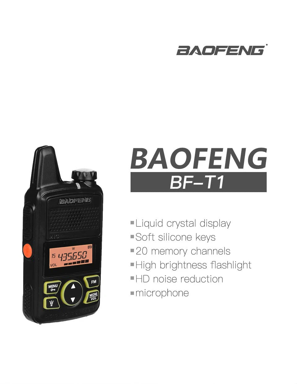 Talkie Walkie Baofeng BF-T1 UHF 20CH - Compact, Puissant et Pratique - BLACKBEARD OUTDOOR INDUSTRIES