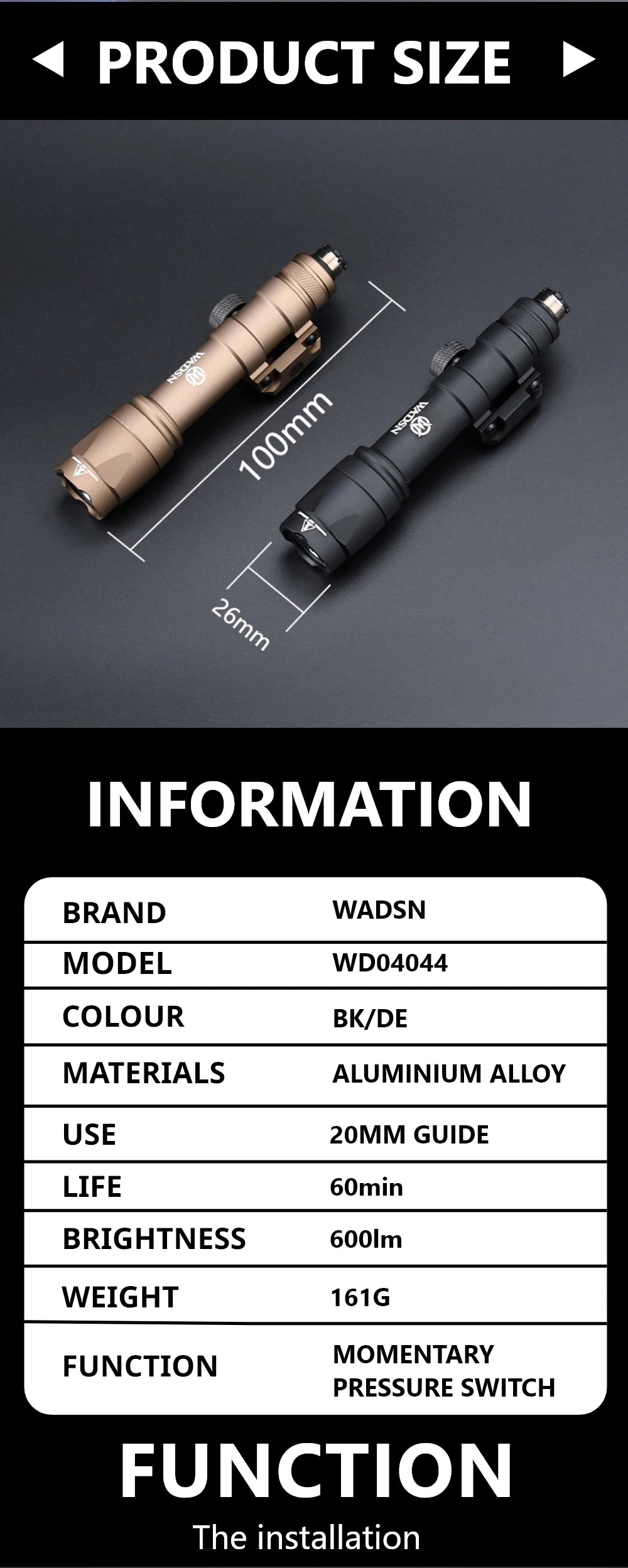 Lampe Tactique WADSN M300A / M600C Type SureFire – LED Haute Puissance pour Rail 20mm Picatinny - BLACKBEARD OUTDOOR INDUSTRIES