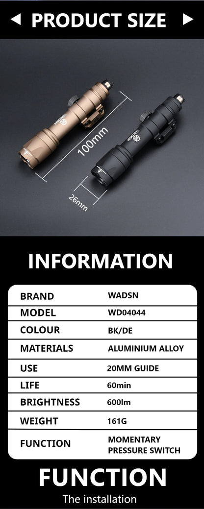 Lampe Tactique WADSN M300A / M600C Type SureFire – LED Haute Puissance pour Rail 20mm Picatinny - BLACKBEARD OUTDOOR INDUSTRIES