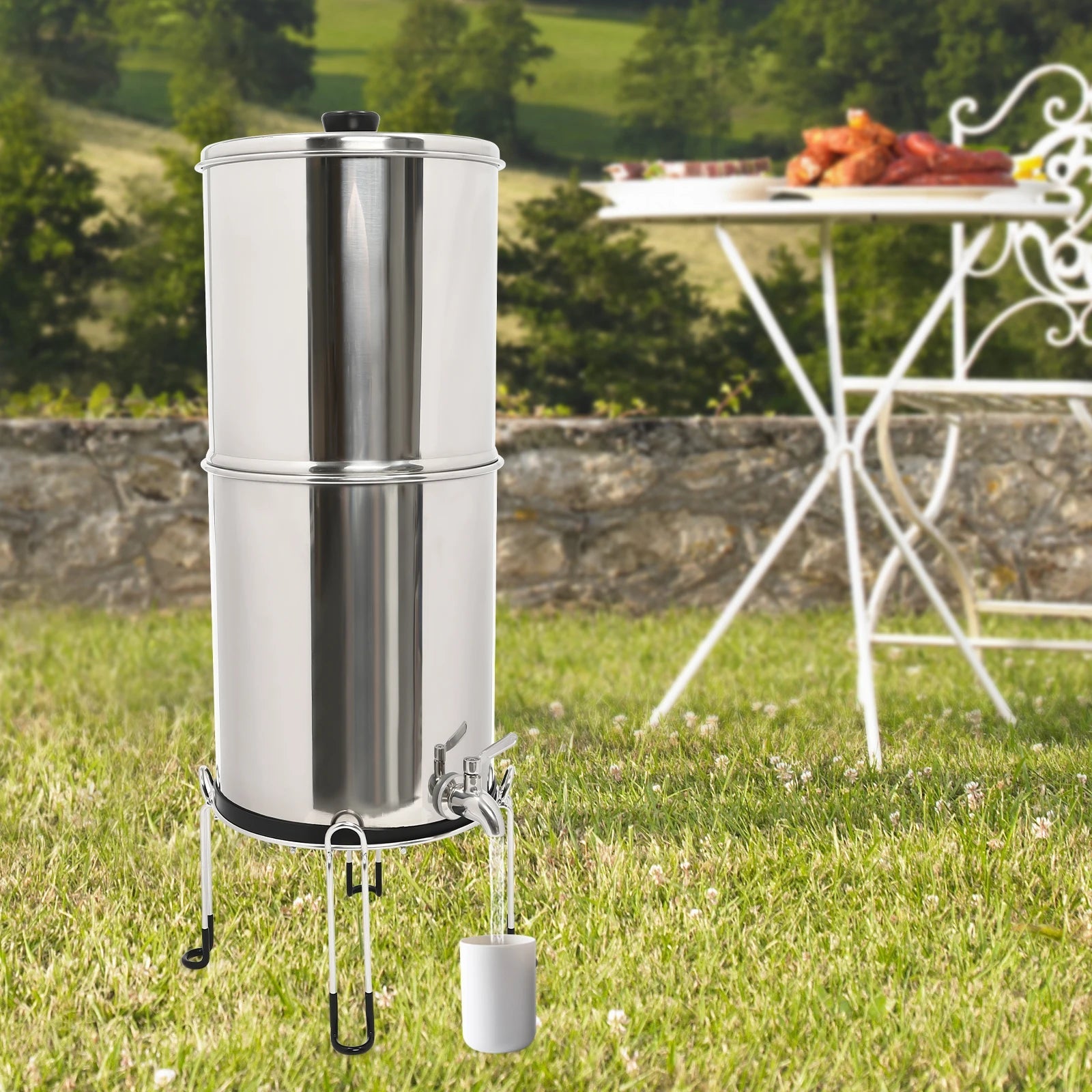 Système de Filtration d’Eau par Gravité – 2,25 Gallons en Acier Inoxydable avec 2 Filtres à Charbon Chargés à l’Argent Ma boutique