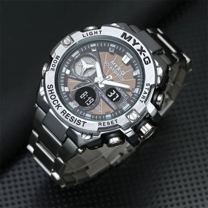 Montre Homme Énergie Solaire STRYVE – Style Acier Inoxydable – Double Affichage Analogique & Digital – Multifonction – Étanche 50M - BLACKBEARD OUTDOOR INDUSTRIES