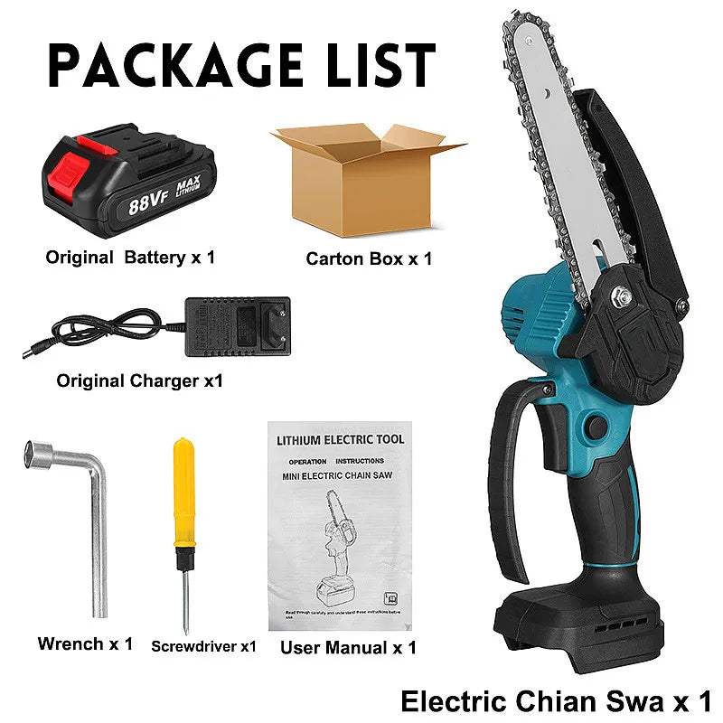 Tronçonneuse Électrique Sans Fil 3000W – Coupe Bois, Taille Pruning 6/8 Pouces – Outil Puissant Rechargeable 18V - BLACKBEARD OUTDOOR INDUSTRIES