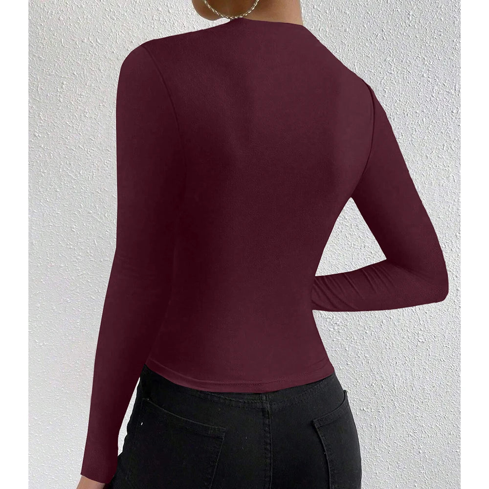 T-shirt Femme Manches Longues à Volants | Style Casual Chic | Col Rond | Mia Muse – Automne / Hiver - BLACKBEARD OUTDOOR INDUSTRIES