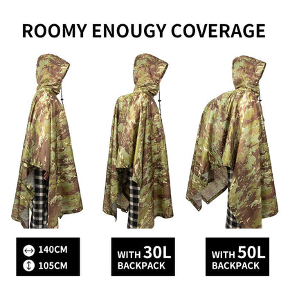 Poncho de Pluie Tactique Militaire - Imperméable, Polyvalent, avec Capuche Ajustable et Sac de Rangement BLACKBEARD OUTDOOR INDUSTRIES