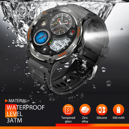 KT76 – Montre Connectée Sport Homme avec Boussole, Lampe LED et Suivi Santé - BLACKBEARD OUTDOOR INDUSTRIES