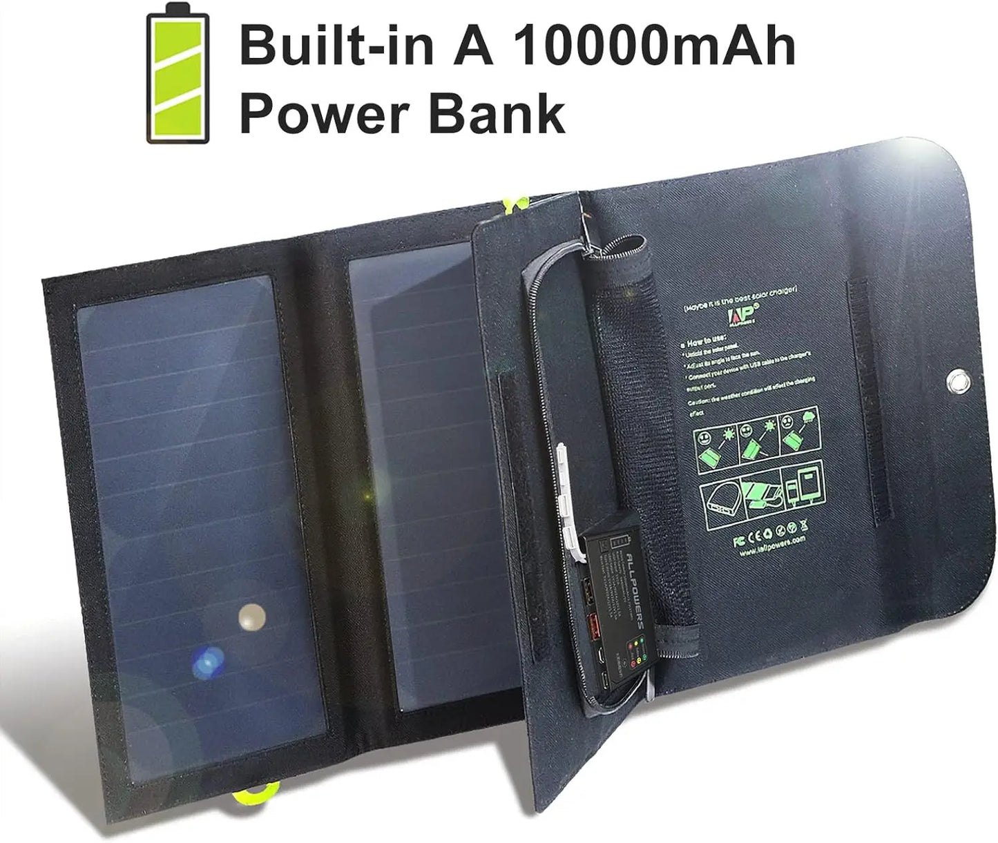 ALLPOWERS Chargeur Solaire Pliable 21W avec Batterie 10000mAh – USB-C / USB-A / Type-C – Étanche & Ultra-Efficace - BLACKBEARD OUTDOOR INDUSTRIES