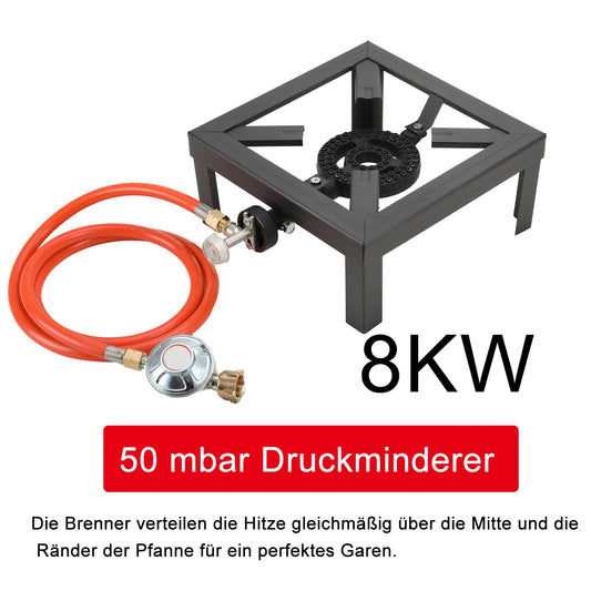 Réchaud à Gaz Puissant 8kW en Fonte – Poêle de Camping Portable avec Tuyau et Régulateur | Cuiseur LPG Butane/Propane - BLACKBEARD OUTDOOR INDUSTRIES