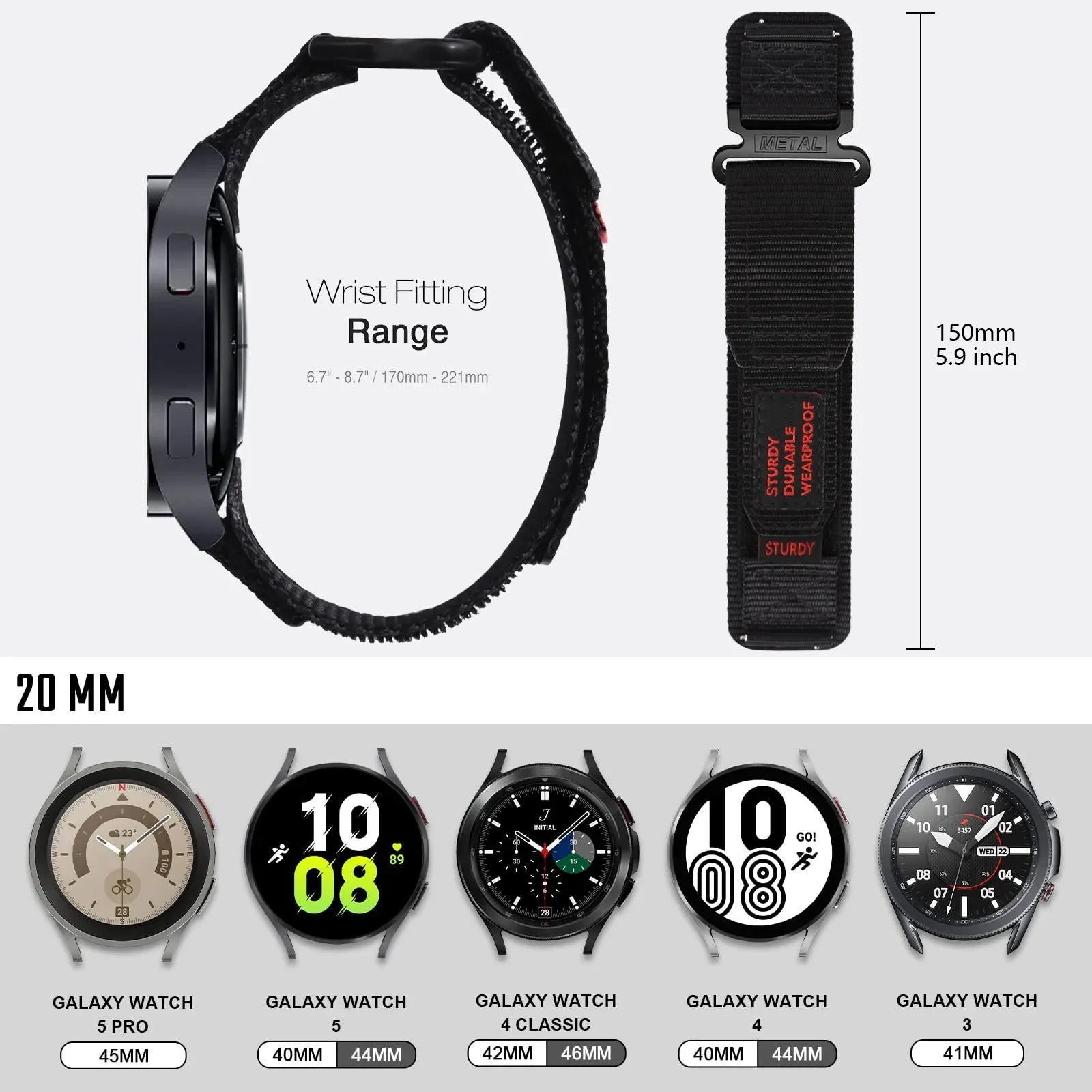 Bracelet Tactique en Nylon pour Samsung Galaxy Watch (7, 6, 5, 4) - 20mm / 22mm - Bandes Nylon Loop pour Gear S3 & Active BLACKBEARD OUTDOOR INDUSTRIES