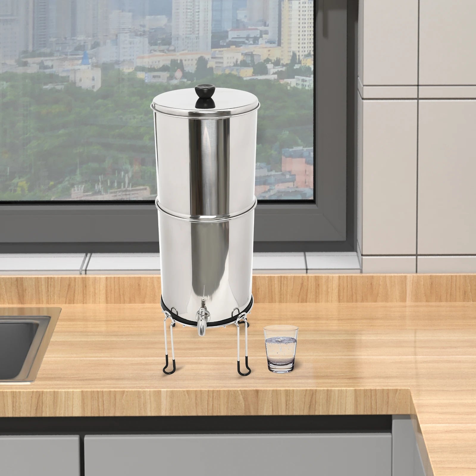 Système de Filtration d’Eau par Gravité – 2,25 Gallons en Acier Inoxydable avec 2 Filtres à Charbon Chargés à l’Argent Ma boutique