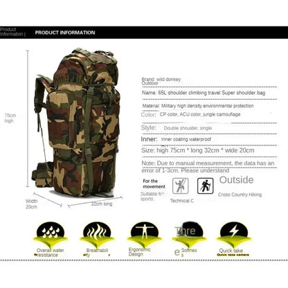 Sac à Dos de Randonnée 70L Imperméable avec Housse de Pluie – Grand Sac de Camping et Escalade - BLACKBEARD OUTDOOR INDUSTRIES