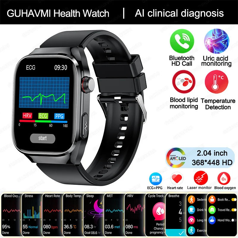 Montre Connectée Homme 2025 – Suivi Santé Avancé ECG+PPG – Surveillance Acide Urique & Lipides – Appels Bluetooth – Écran 2.04” AMOLED – Pour Android & iOS - BLACKBEARD OUTDOOR INDUSTRIES
