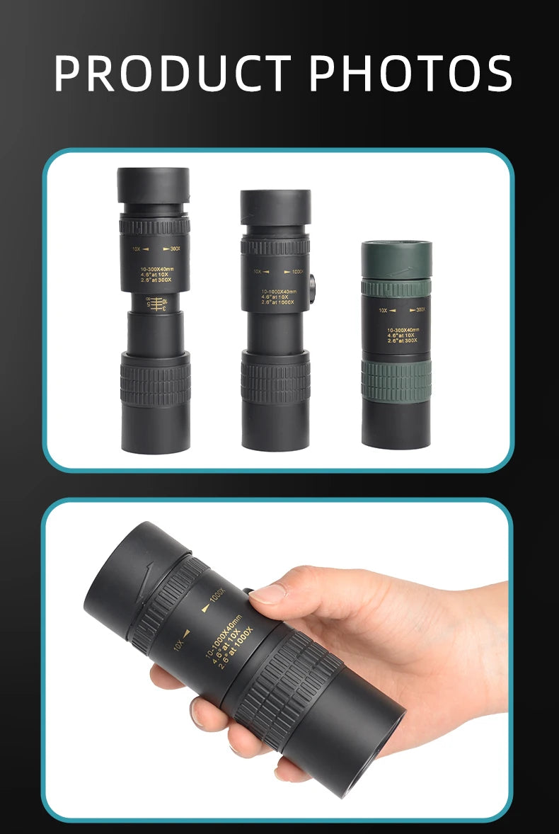 Longues-Vues Monoculaire 10-300x40 HD avec Prismes BAK4 – Télescope Portable Haute Définition pour Chasse, Camping et Observation à Longue Distance - BLACKBEARD OUTDOOR INDUSTRIES