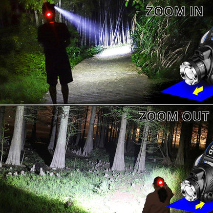 Lampe Frontale Heinast T6 – 50W LED Super Puissante, Zoom, Étanche, 3 Modes, Rechargeable 2x18650 (Batteries Optionnelles) Ma boutique