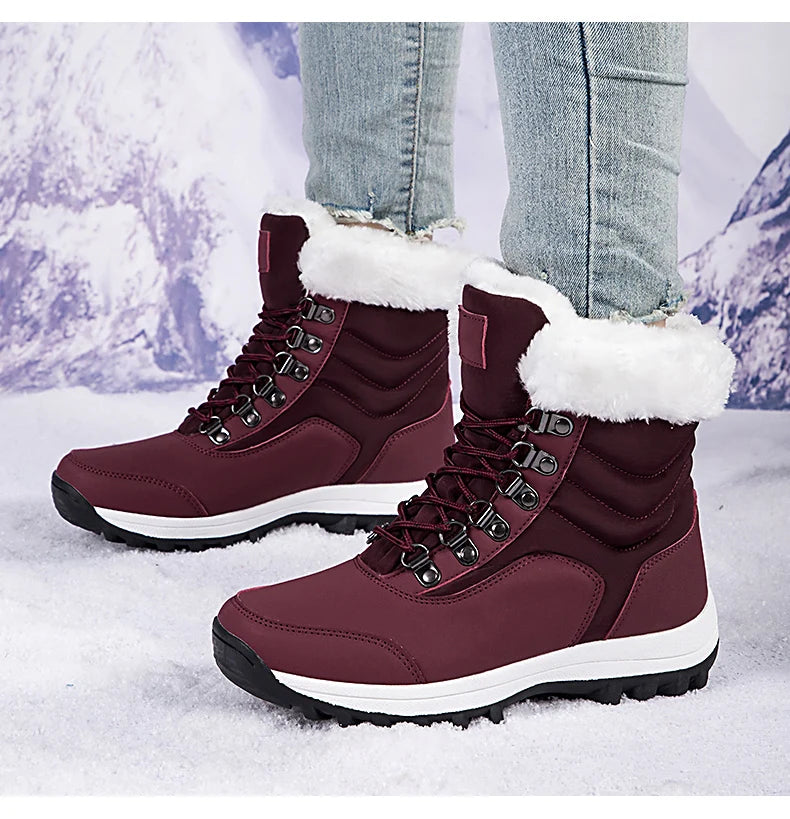 Bottes de Neige Femme Hiver 2024 – Sneakers Chaudes à Fourrure, Semelle Épaisse, Imperméables – Bottines Mi-mollet Outdoor - BLACKBEARD OUTDOOR INDUSTRIES
