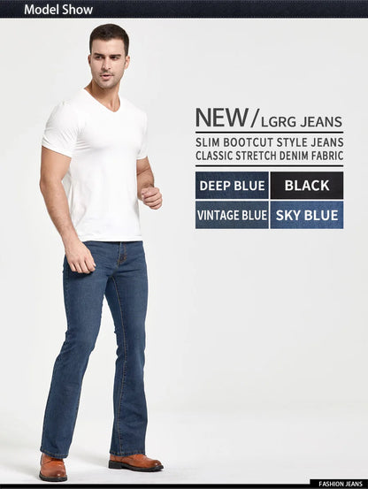 Jean Homme Bootcut Légèrement Évasé Slim Fit – Pantalon en Denim Stretch Classique, Bleu ou Noir, Tendance Designer BLACKBEARD OUTDOOR INDUSTRIES