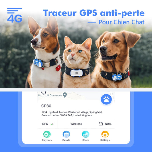 Traceur GPS 4G pour Chien & Chat – Étanche, Localisation en Temps Réel, Son/Lumière, Application Mobile Incluse Ma boutique