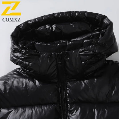 COMXZ 2025 Winter Fashion Stand Collar Cotton Jacket Hooded Winter Waterproof Windproof Outdoor Casual Warm Coat Men Streetwear BLACKBEARD OUTDOOR INDUSTRIES