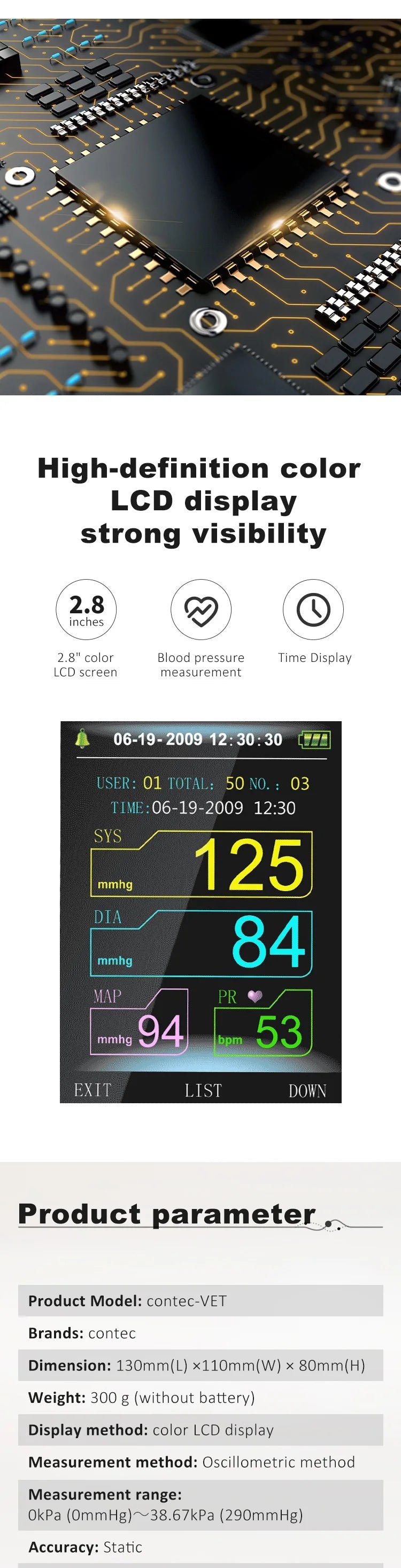 CONTEC08A Moniteur de Tension Artérielle Électronique pour Animaux (Vétérinaire) Ma boutique