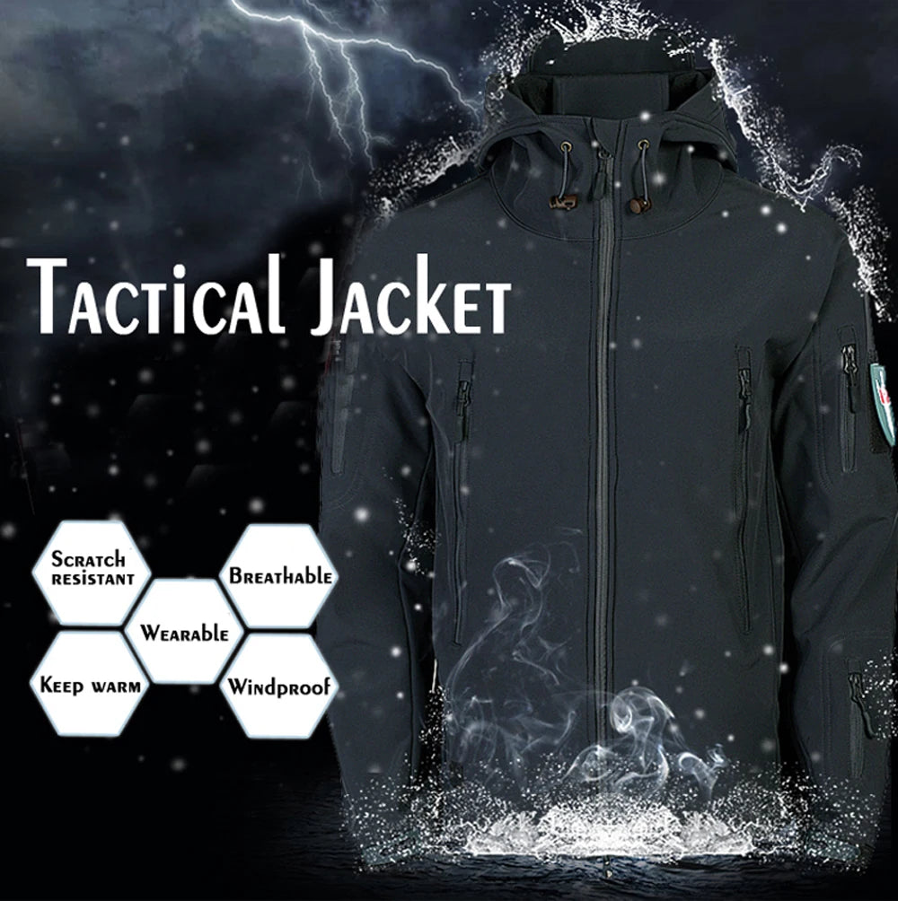 Veste Soft Shell Militaire Shark Skin – Veste Tactique Hommes, Coupe-Vent et Imperméable, Manteau Bomber à Capuche, Veste de Combat Armée pour Homme BLACKBEARD OUTDOOR INDUSTRIES