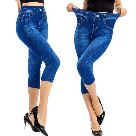 Leggings Femme Imprimé Jean — Style Slim, Extensibles, Faux Denim, Long ou Court, Été - BLACKBEARD OUTDOOR INDUSTRIES