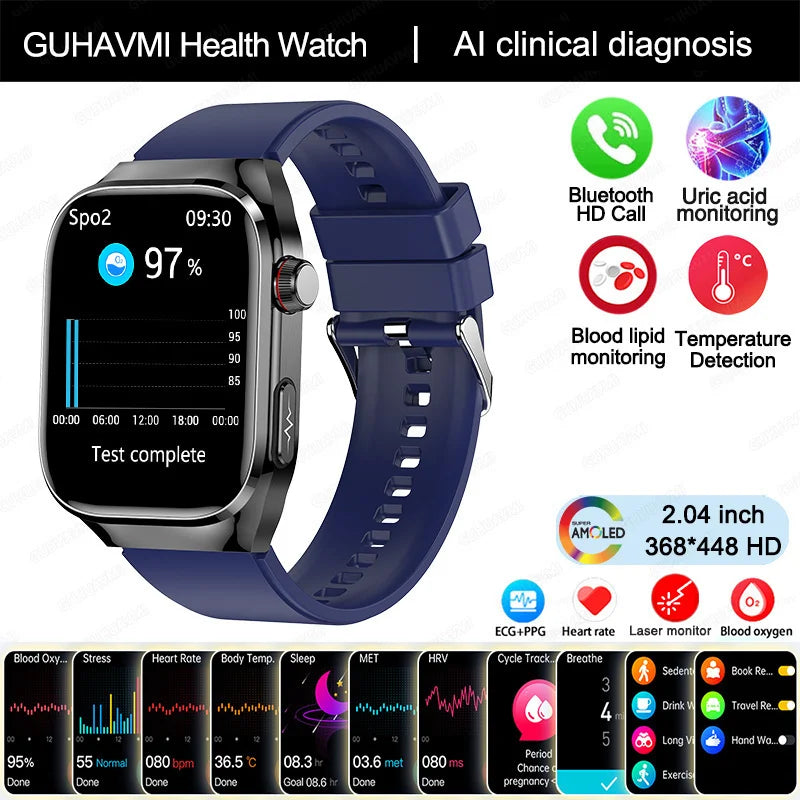 Montre Connectée Homme 2025 – Suivi Santé Avancé ECG+PPG – Surveillance Acide Urique & Lipides – Appels Bluetooth – Écran 2.04” AMOLED – Pour Android & iOS - BLACKBEARD OUTDOOR INDUSTRIES