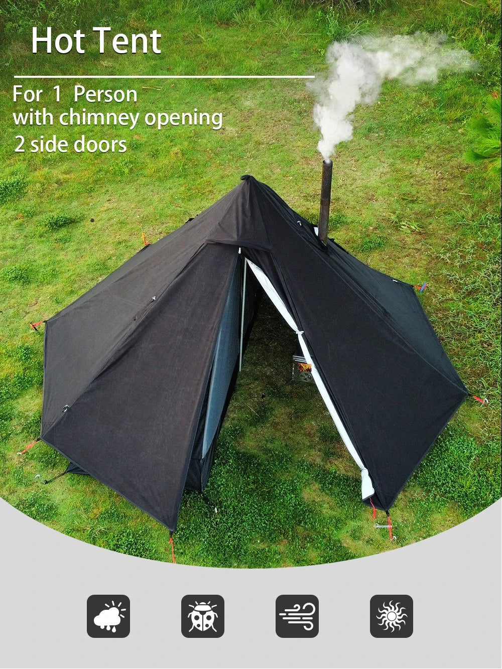 Tente Hot Tent Tipi 1 Personne – Avec Fenêtre pour Cheminée | Double Paroi | 3 Saisons | Bushcraft / Camping Solo - BLACKBEARD OUTDOOR INDUSTRIES