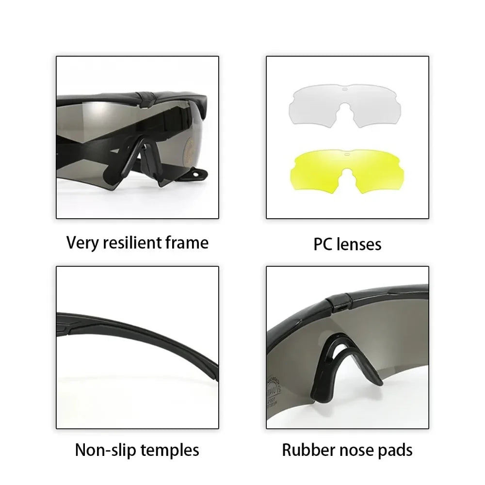 Lunettes Tactiques Militaires 3 Verres HD – Anti-UV, Anti-Choc, Airsoft, Moto, Randonnée - BLACKBEARD OUTDOOR INDUSTRIES