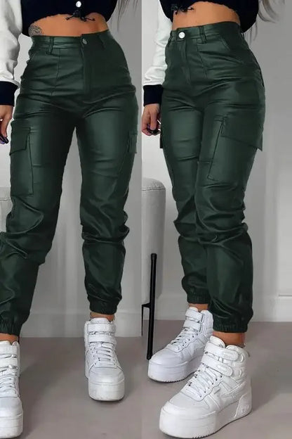 Pantalon Cargo Femme – Tendance Streetwear Y2K, Taille Haute, Effet Cuir PU, Coupe Skinny - BLACKBEARD OUTDOOR INDUSTRIES