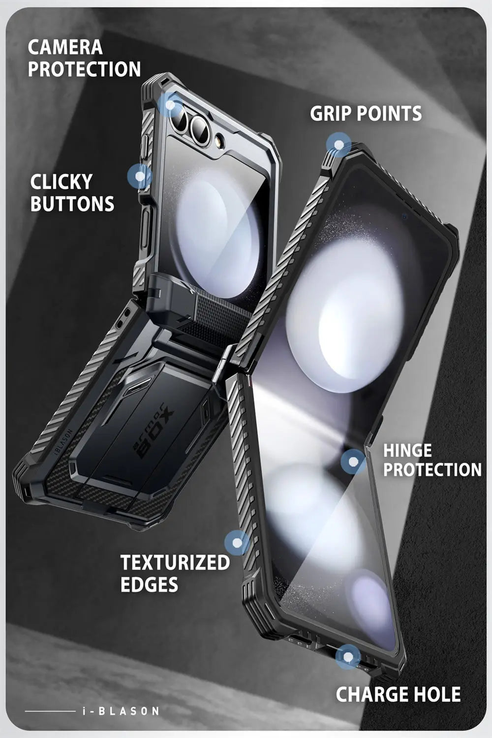 I-BLASON For Samsung Galaxy Z Flip 7 FE/6/5 Case Armorbox Full-Body Military Protection Phone Case with Screen Protector & Stand BLACKBEARD OUTDOOR INDUSTRIES