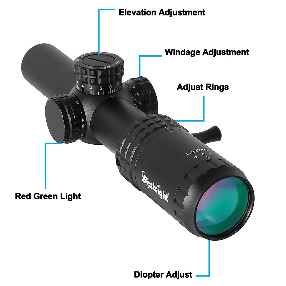 Lunette de Visée Tactique 1-5×24 – Réticule Rouge et Vert Illuminé – Chasse et Tir Sportif - BLACKBEARD OUTDOOR INDUSTRIES