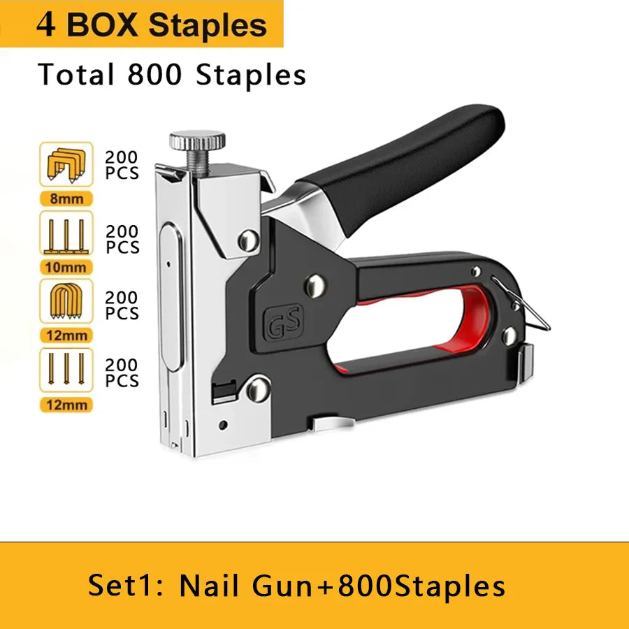 Pistolet à Clous Manuel 4 en 1 – Agrafeuse de Construction pour Bois et DIY avec 800 Agrafes BLACKBEARD OUTDOOR INDUSTRIES