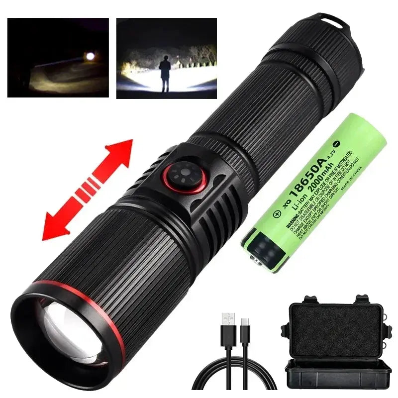 Lampe Torche LED 1500 Lumens – Rechargeable USB-C | 30W Haute Puissance | Zoom Réglable | IPX6 Étanche | Pour Camping, Chasse, Pêche, Randonnée Ma boutique