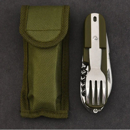 Kit de Vaisselle Multifonction 7 en 1 en Acier Inoxydable – Outils de Survie Pliable pour Camping et Pique-Nique - BLACKBEARD OUTDOOR INDUSTRIES