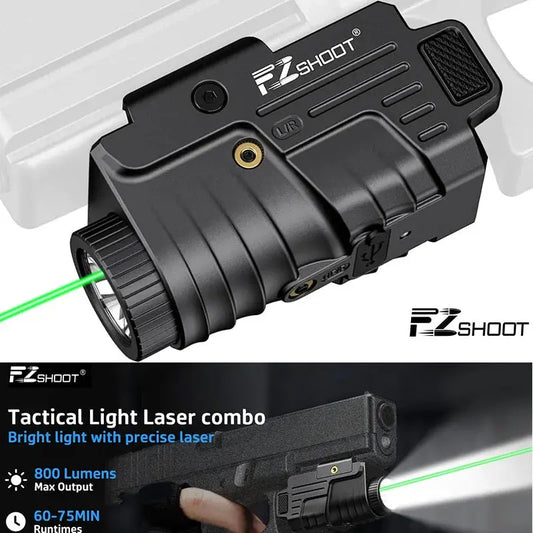 EZshoot 800 Lumens Pistolet Lampe + Laser Combo Rechargeable – Lampe Tactique Compacte avec Rail Glissière Compatible Glock & Picatinny Ma boutique