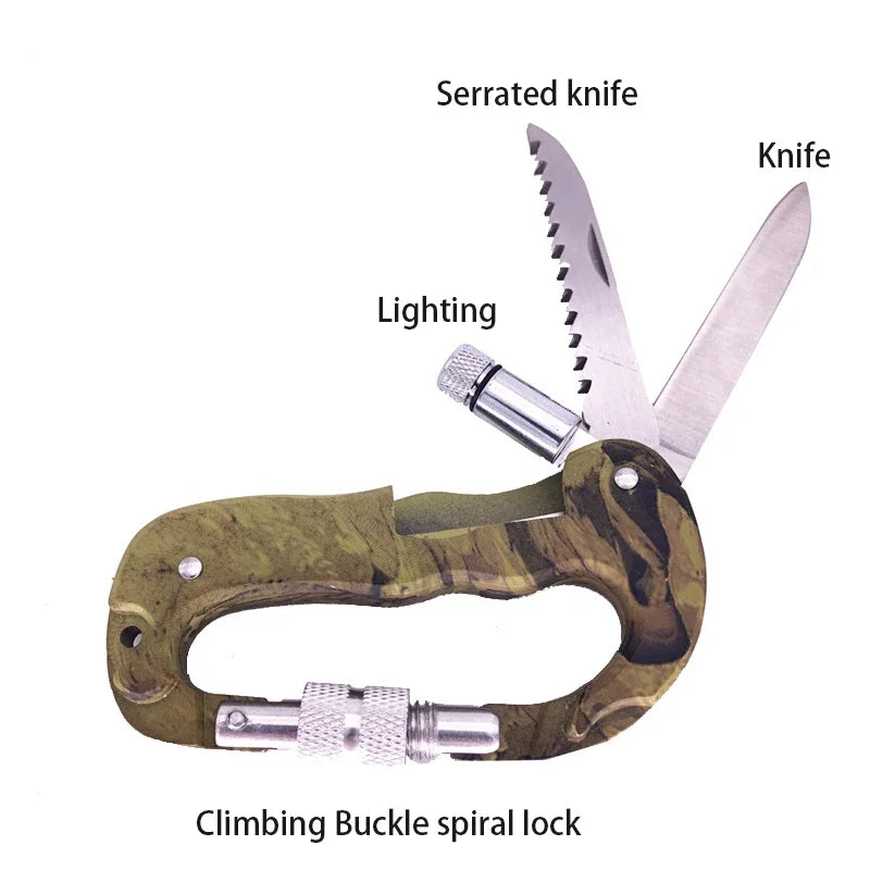 Outil Multi-fonction 5 en 1 pour Extérieur – Camo, Camping, Escalade, Cadenas Parachutiste, Couteau, Lampe LED, Mousqueton de Montagne - BLACKBEARD OUTDOOR INDUSTRIES