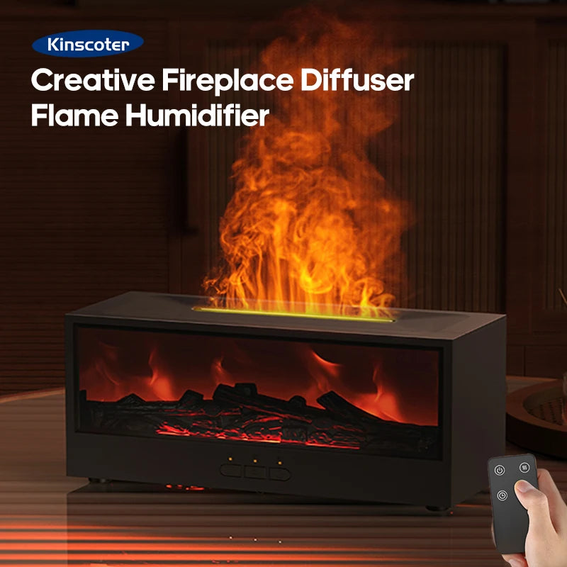 Diffuseur d'huiles essentielles Imitation Cheminée – 150ml, Sans Eau, Arrêt Automatique, Effet Flamme Colorée, avec Télécommande - BLACKBEARD OUTDOOR INDUSTRIES