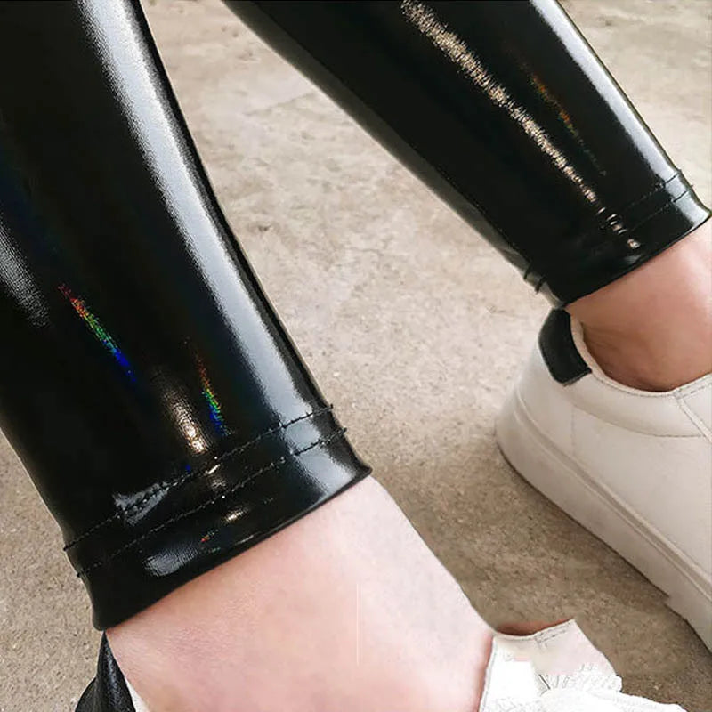 BIVIGAOS Spring New Colorful Mirror Leather Leggings Women Skinny Sexy Leather Pants High Waist Elastic Bright Leather Leggings BLACKBEARD OUTDOOR INDUSTRIES