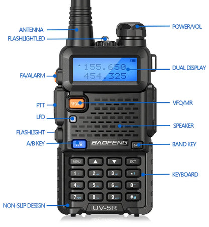 Baofeng UV-5R – Radio Bi-Bande VHF/UHF | 128 Canaux, Jusqu'à 15 km de Portée, Lampe LED et FM Ma boutique