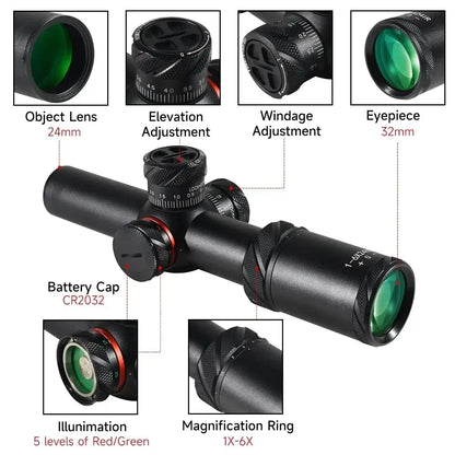 Viseur Tactique 1-6x24 IR pour Arbalète et Airsoft – Scope Compact SFP pour Fusil de Chasse et Tir de Précision, Rail 11/20 mm pour AR15 .223 Ma boutique
