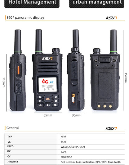 KSUT ZL18 Talkie-Walkie Professionnel 4G WiFi Zello POC — Communication Sans Limite - BLACKBEARD OUTDOOR INDUSTRIES