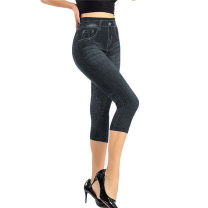 Leggings Femme Imprimé Jean — Style Slim, Extensibles, Faux Denim, Long ou Court, Été - BLACKBEARD OUTDOOR INDUSTRIES