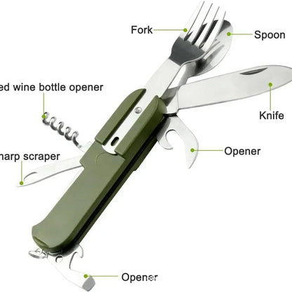 Kit de Vaisselle Multifonction 7 en 1 en Acier Inoxydable – Outils de Survie Pliable pour Camping et Pique-Nique - BLACKBEARD OUTDOOR INDUSTRIES