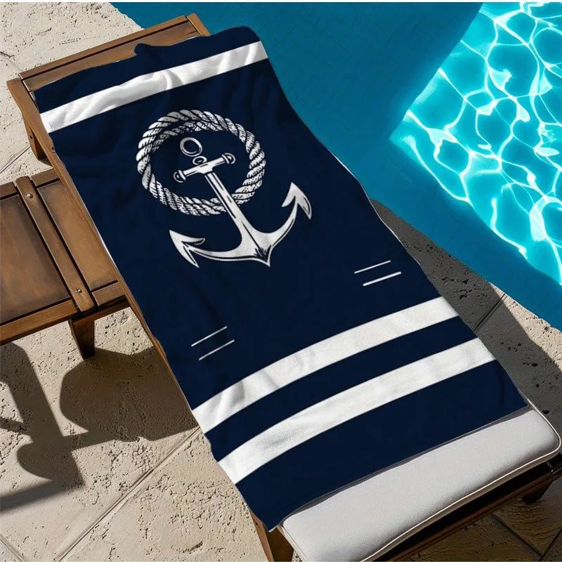 Serviette de Plage Bleu Marine avec Motif Ancre et Corde – L'Accessoire Incontournable pour vos Jours à la Plage BLACKBEARD OUTDOOR INDUSTRIES